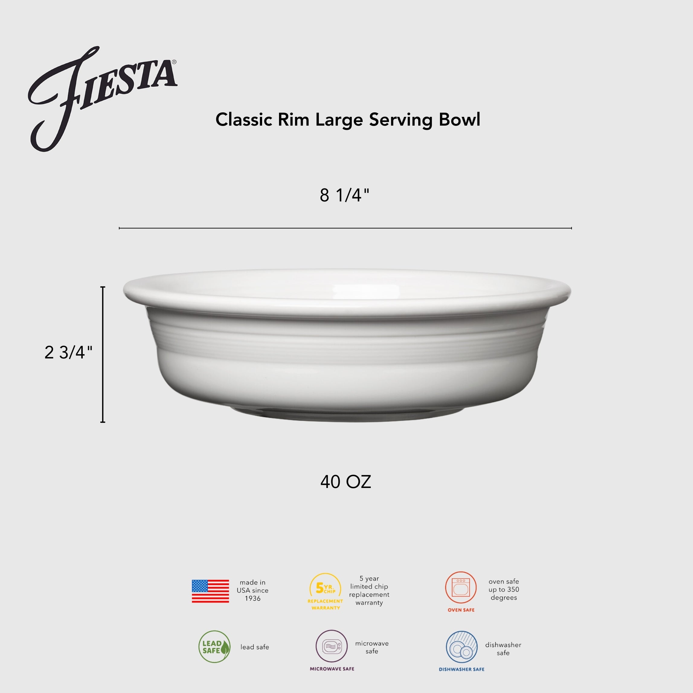 Classic Rim 8 1/4 Inch Large Serving Bowl 40 OZ - Image 2