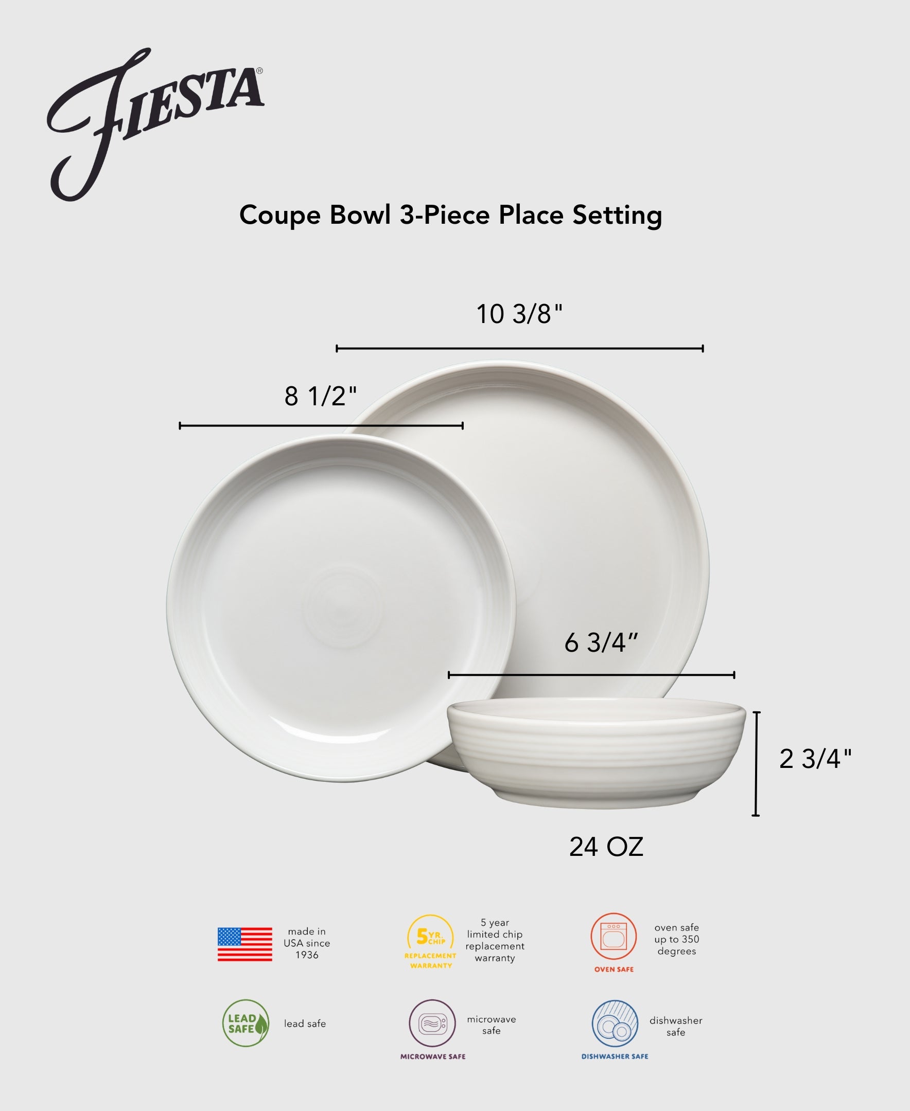 Coupe Bowl 3-Piece Dinnerware Set. Service for 1 - Image 3